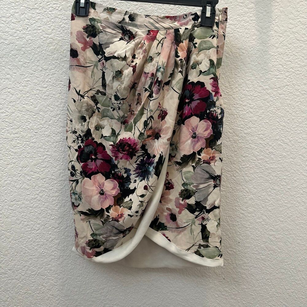 Amour Vert Floral Silk Draped Wrap Skirt Size XS